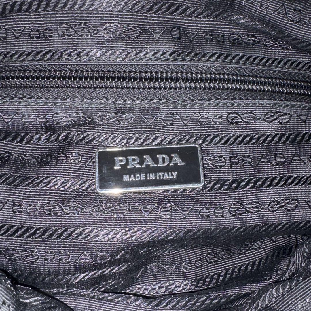 PRADA Hand Shoulder Bag Tote Purse 2way Logo Nylon Leather Gray Authentic