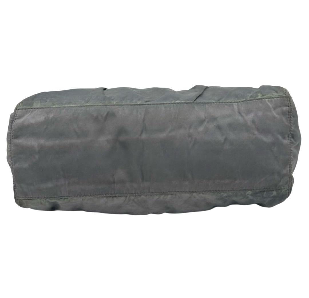 PRADA Hand Shoulder Bag Tote Purse 2way Logo Nylon Leather Gray Authentic