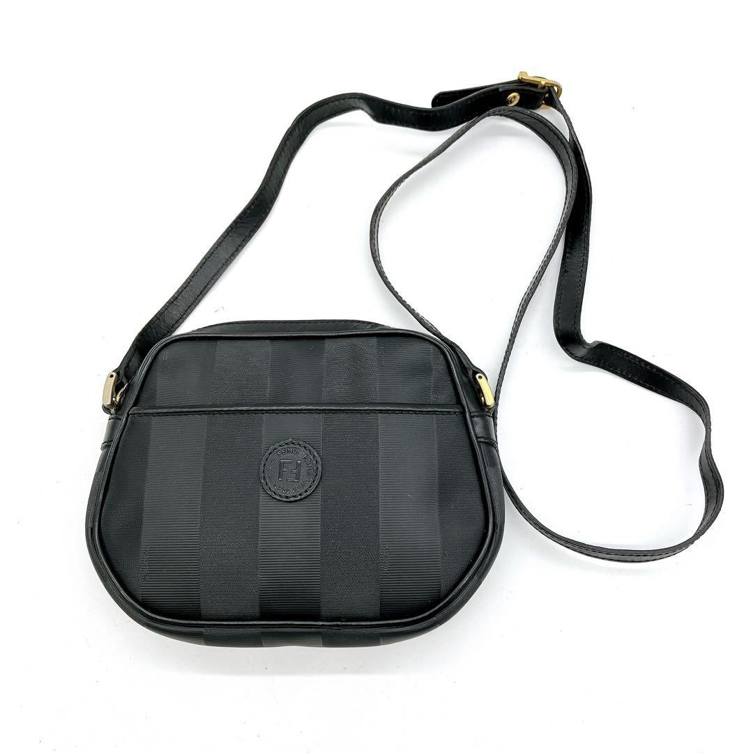 FENDI Shoulder Bag Purse FF Pecan PVC Black Authentic