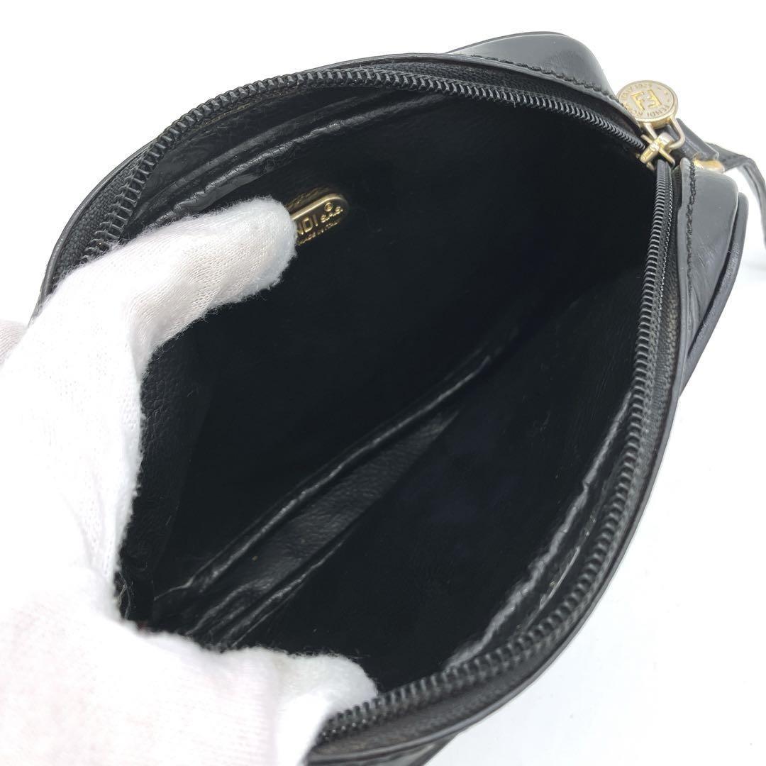 FENDI Shoulder Bag Purse FF Pecan PVC Black Authentic