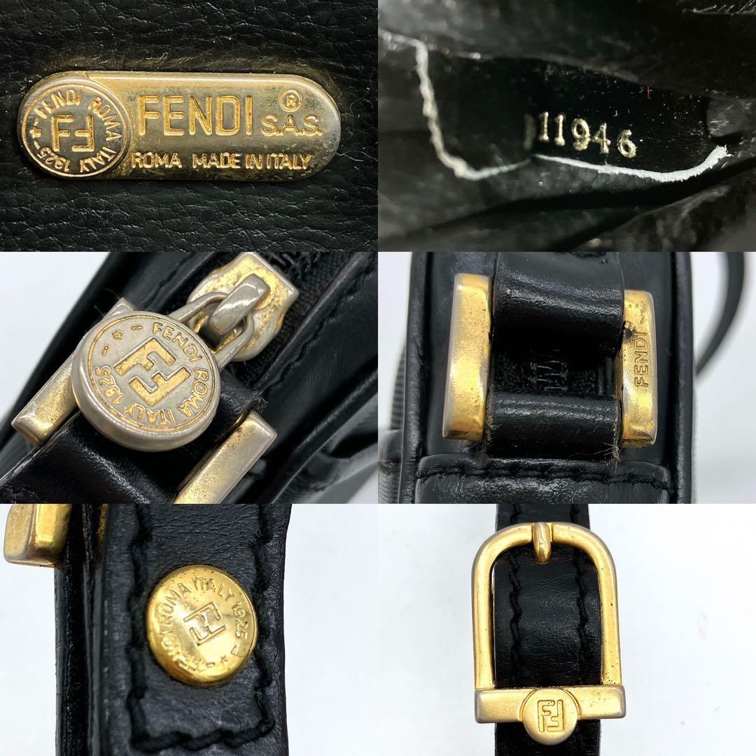 FENDI Shoulder Bag Purse FF Pecan PVC Black Authentic