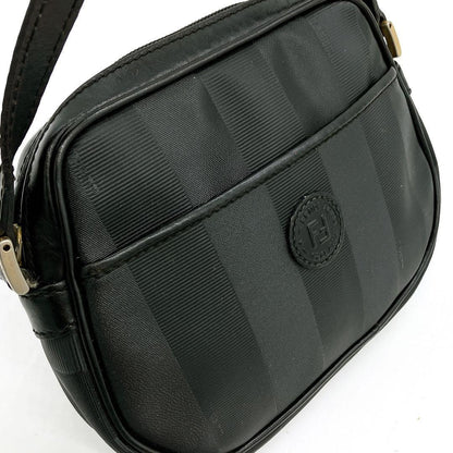 FENDI Shoulder Bag Purse FF Pecan PVC Black Authentic