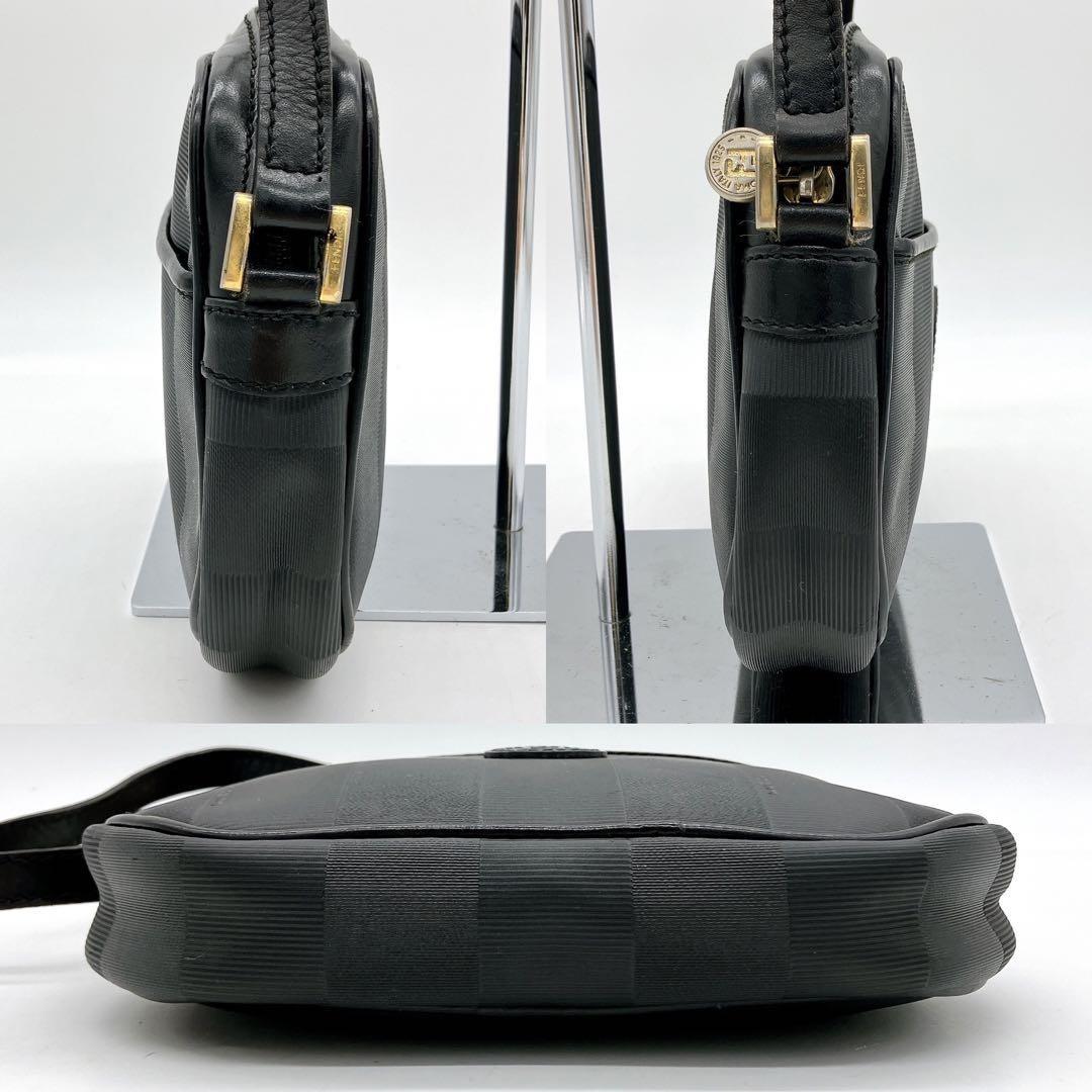 FENDI Shoulder Bag Purse FF Pecan PVC Black Authentic