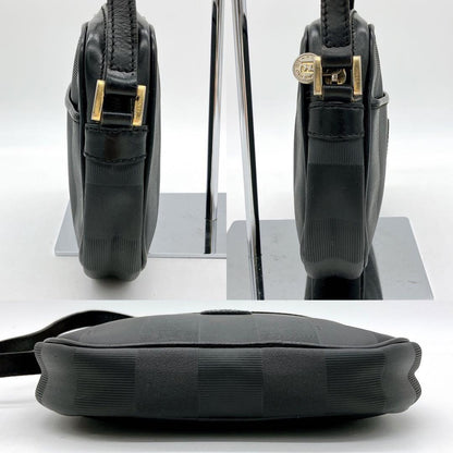 FENDI Shoulder Bag Purse FF Pecan PVC Black Authentic