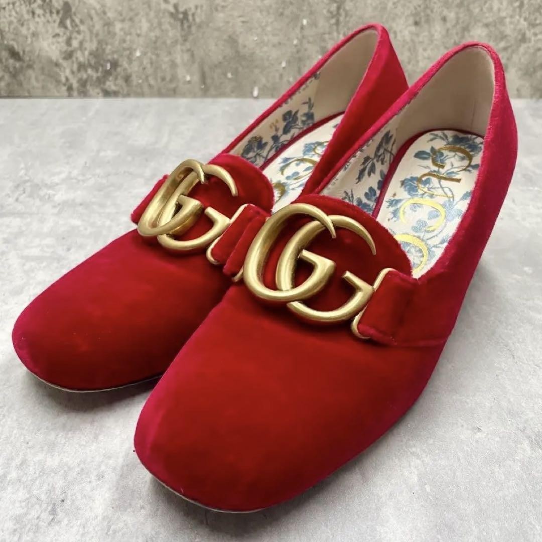 GUCCI Shoes Pumps Heel GG EU 36 US 6 Red Authentic