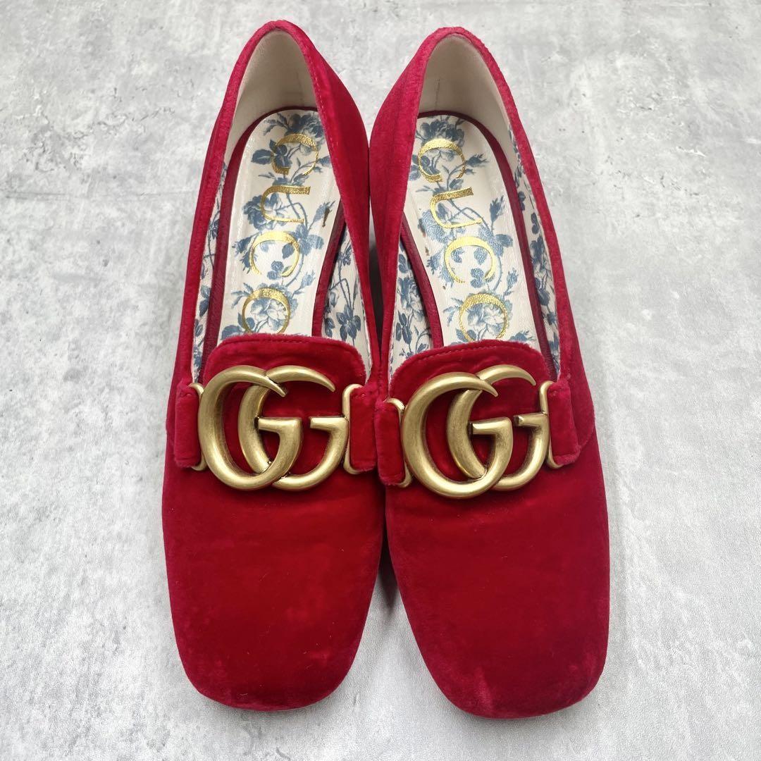 GUCCI Shoes Pumps Heel GG EU 36 US 6 Red Authentic