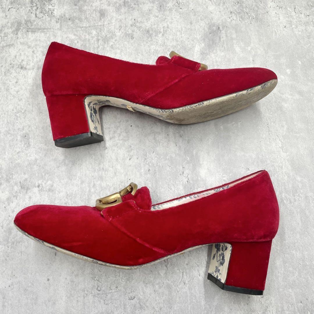 GUCCI Shoes Pumps Heel GG EU 36 US 6 Red Authentic
