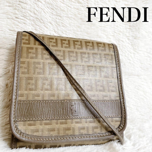 FENDI Shoulder Bag Purse FF Zucchino PVC Leather Beige Authentic