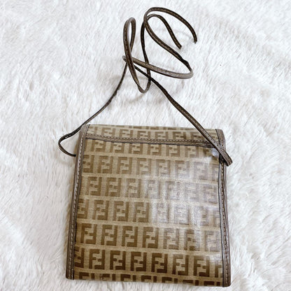 FENDI Shoulder Bag Purse FF Zucchino PVC Leather Beige Authentic