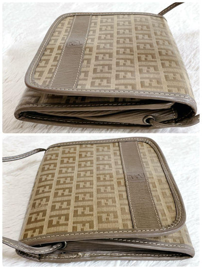 FENDI Shoulder Bag Purse FF Zucchino PVC Leather Beige Authentic