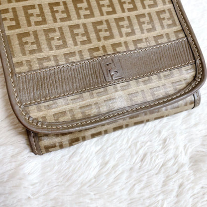 FENDI Shoulder Bag Purse FF Zucchino PVC Leather Beige Authentic