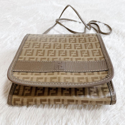 FENDI Shoulder Bag Purse FF Zucchino PVC Leather Beige Authentic