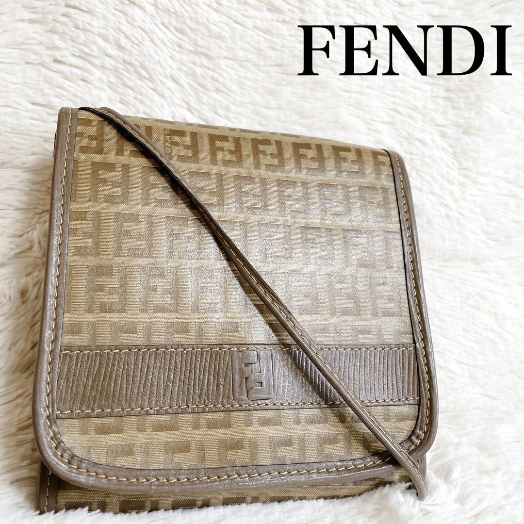 FENDI Shoulder Bag Purse FF Zucchino PVC Leather Beige Authentic