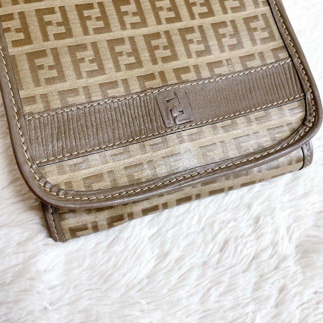 FENDI Shoulder Bag Purse FF Zucchino PVC Leather Beige Authentic