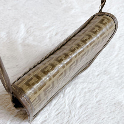 FENDI Shoulder Bag Purse FF Zucchino PVC Leather Beige Authentic