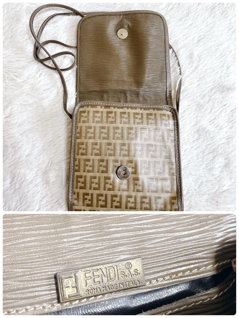 FENDI Shoulder Bag Purse FF Zucchino PVC Leather Beige Authentic