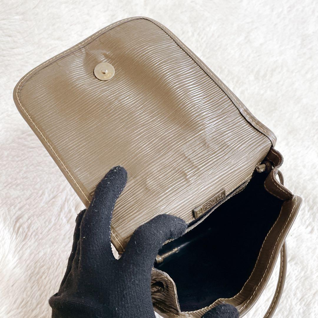 FENDI Shoulder Bag Purse FF Zucchino PVC Leather Beige Authentic