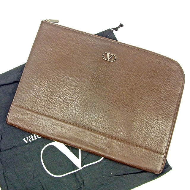 Valentino Garavani Clutch Bag Second Bag Logo Dark Brown Authentic