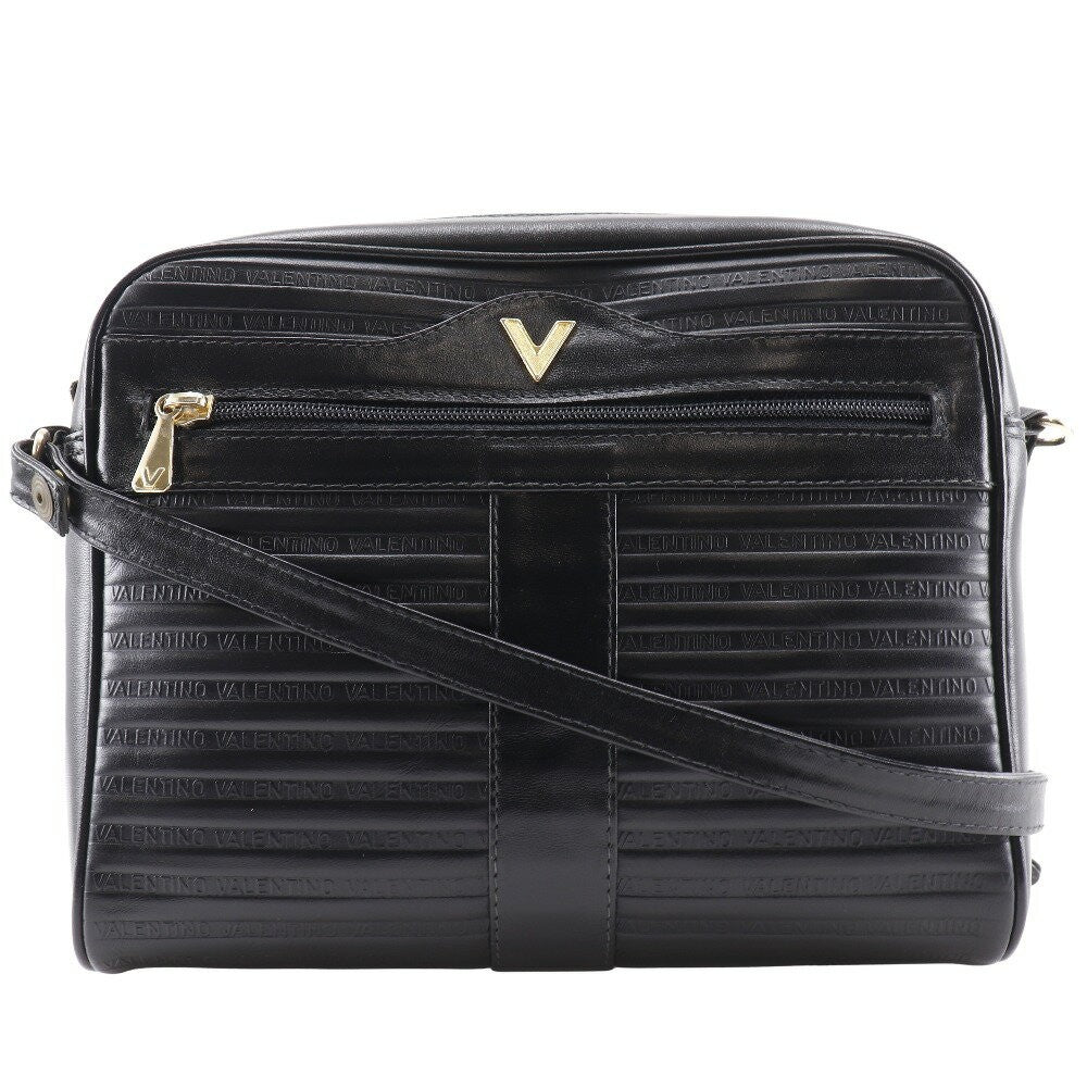 MARIO VALENTINO Shoulder Bag Purse 2way V Logo Leather Black Authentic