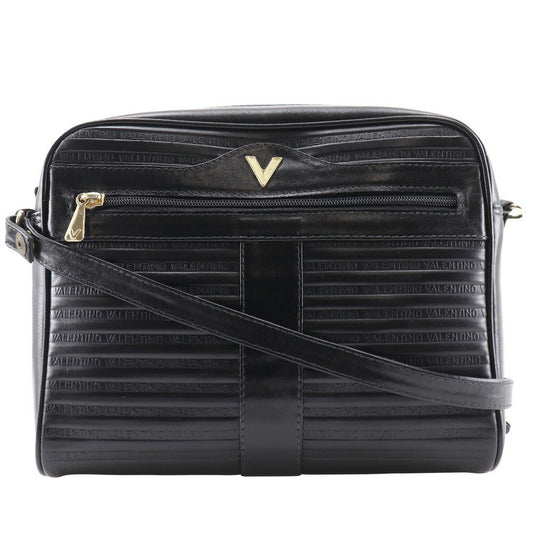 MARIO VALENTINO Shoulder Bag Purse 2way V Logo Leather Black Authentic