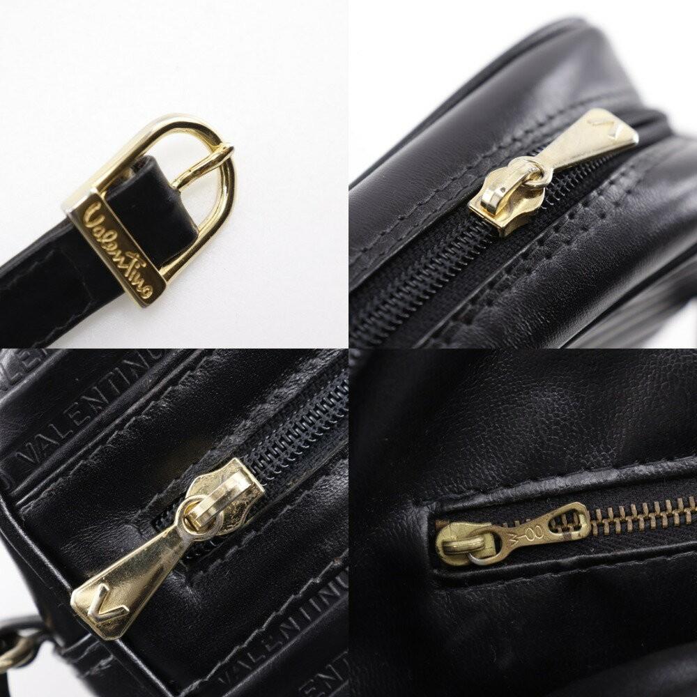 MARIO VALENTINO Shoulder Bag Purse 2way V Logo Leather Black Authentic