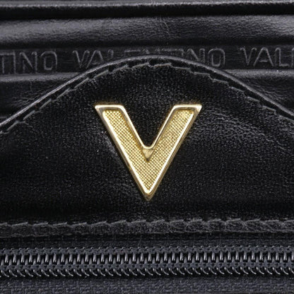 MARIO VALENTINO Shoulder Bag Purse 2way V Logo Leather Black Authentic