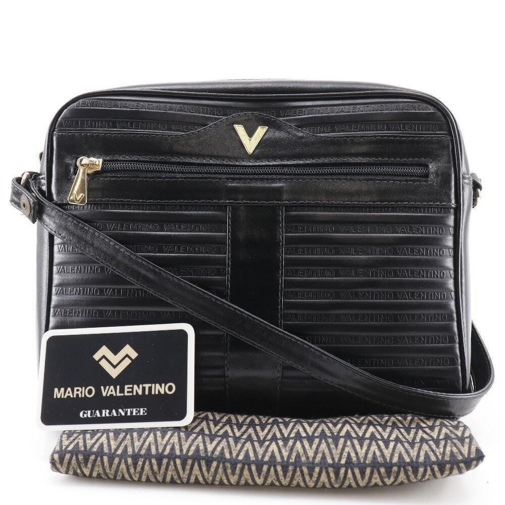MARIO VALENTINO Shoulder Bag Purse 2way V Logo Leather Black Authentic