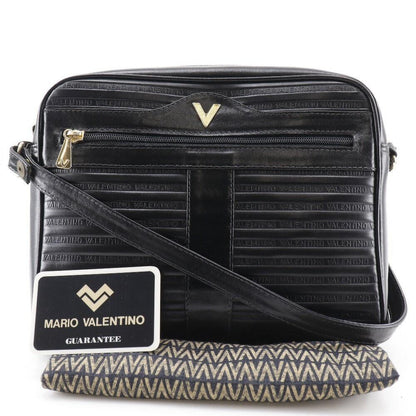 MARIO VALENTINO Shoulder Bag Purse 2way V Logo Leather Black Authentic