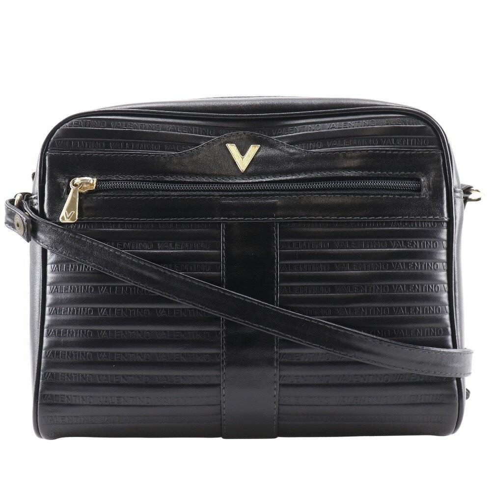 MARIO VALENTINO Shoulder Bag Purse 2way V Logo Leather Black Authentic
