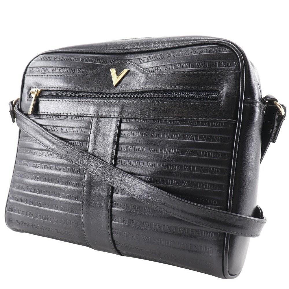 MARIO VALENTINO Shoulder Bag Purse 2way V Logo Leather Black Authentic