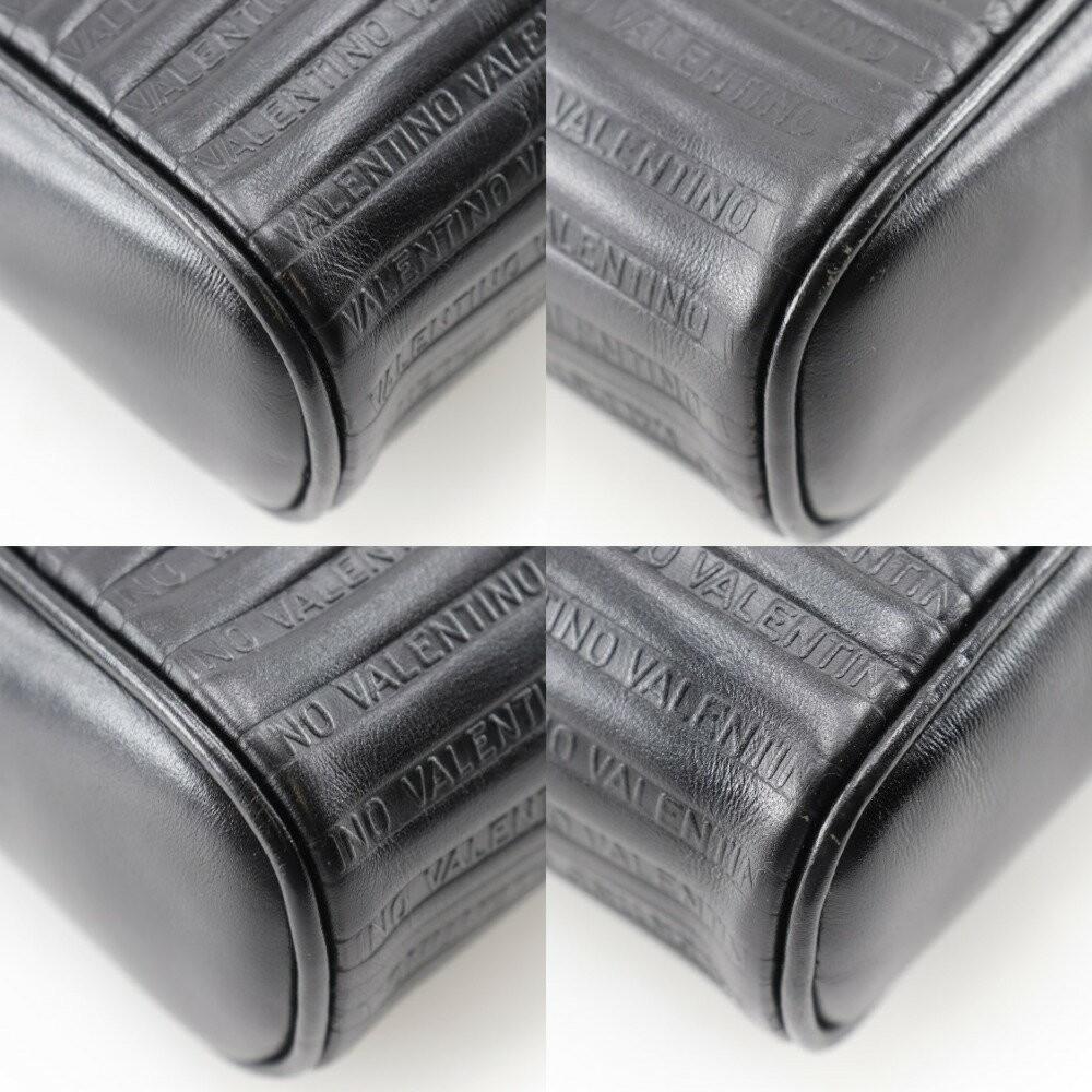 MARIO VALENTINO Shoulder Bag Purse 2way V Logo Leather Black Authentic