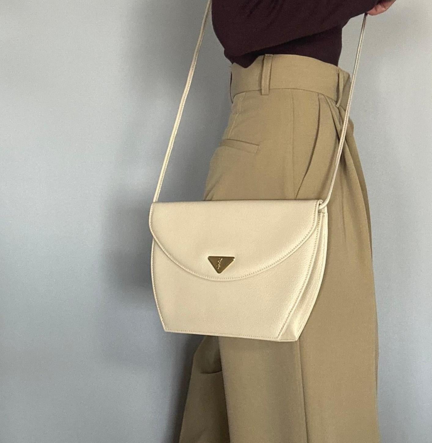 Saint Laurent Bag YSL Cassandra Shoulder Purse Leather BeigeYellow Gold Auth