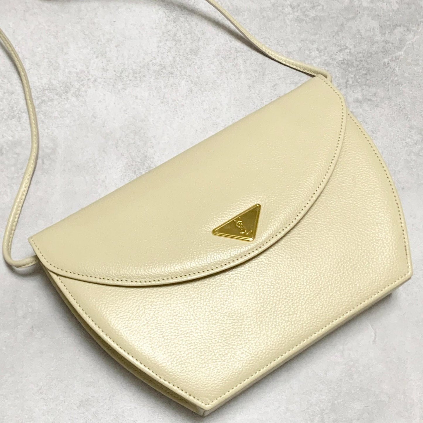 Saint Laurent Bag YSL Cassandra Shoulder Purse Leather BeigeYellow Gold Auth