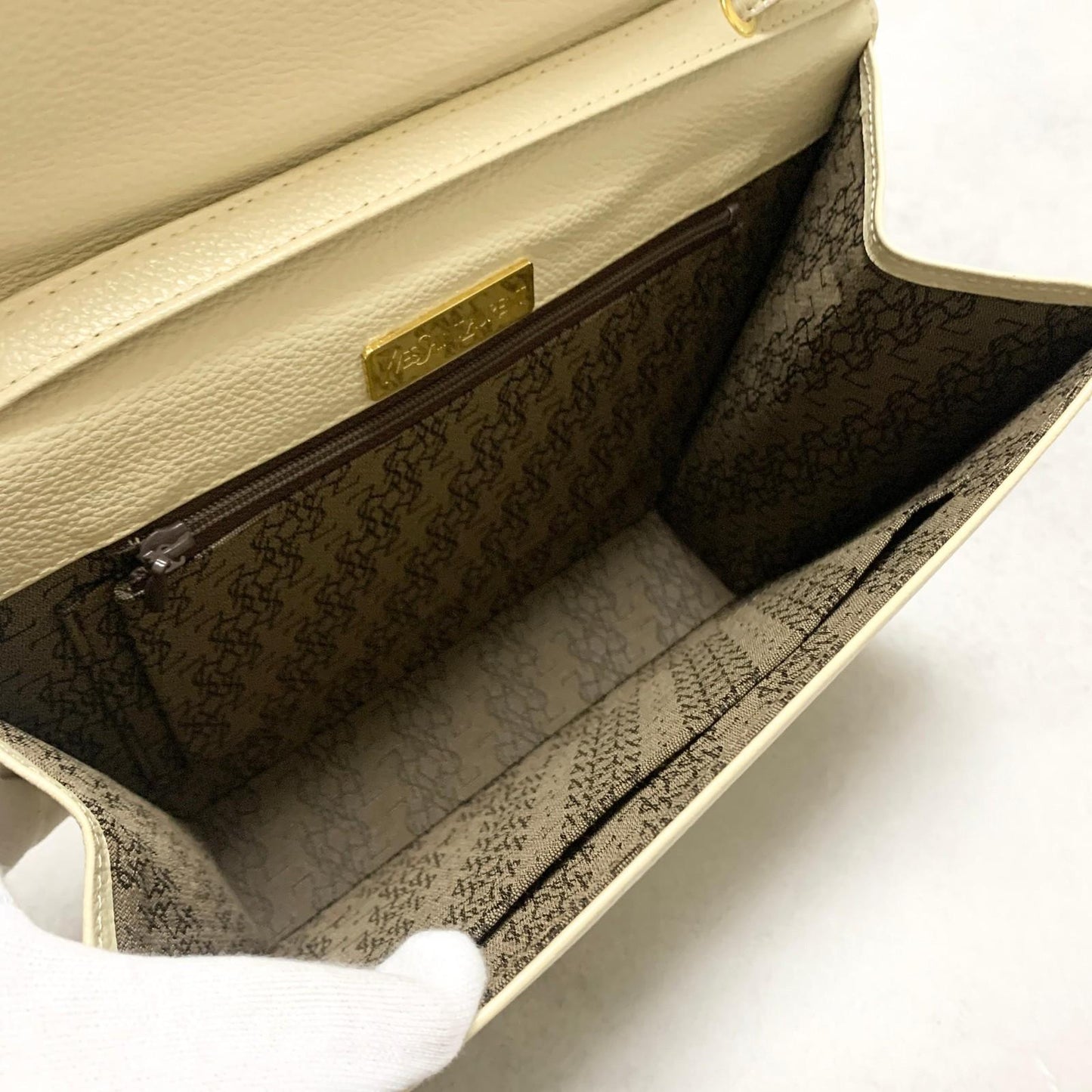 Saint Laurent Bag YSL Cassandra Shoulder Purse Leather BeigeYellow Gold Auth