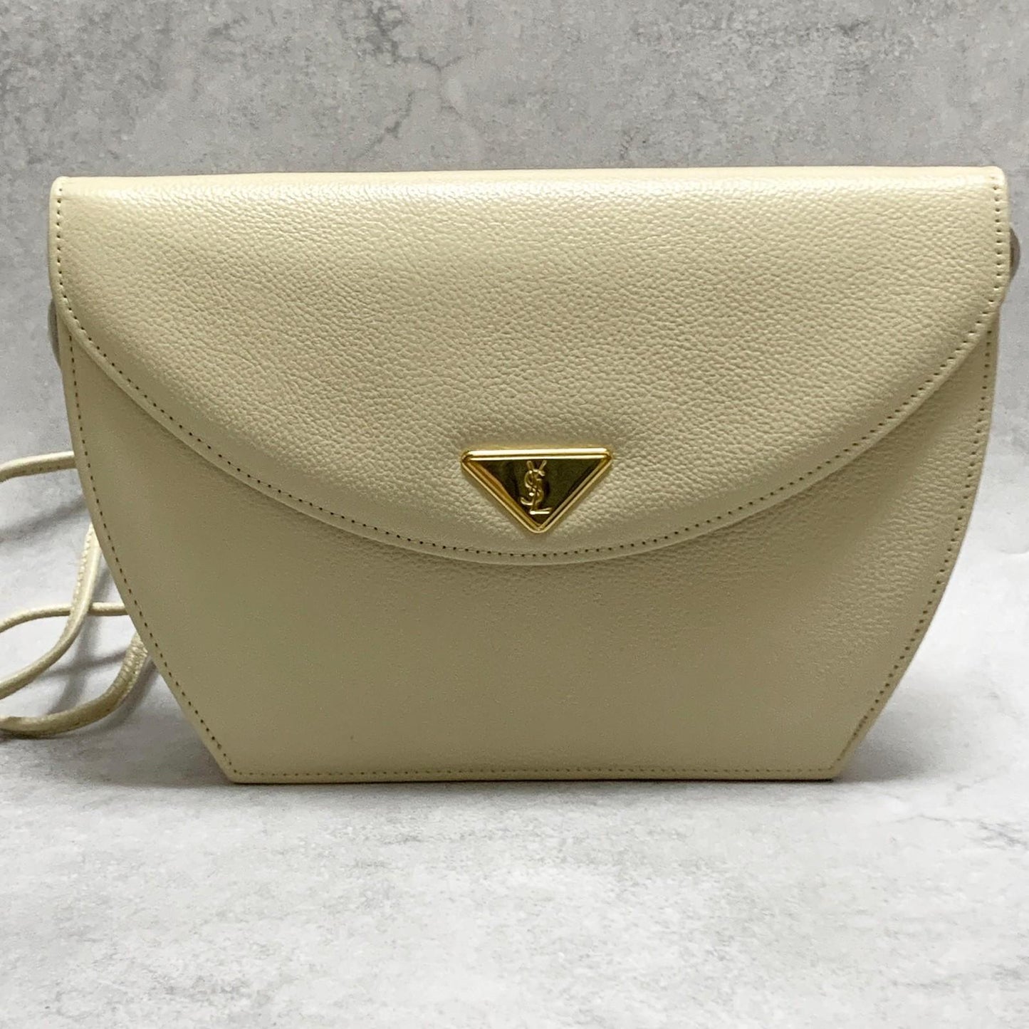 Saint Laurent Bag YSL Cassandra Shoulder Purse Leather BeigeYellow Gold Auth