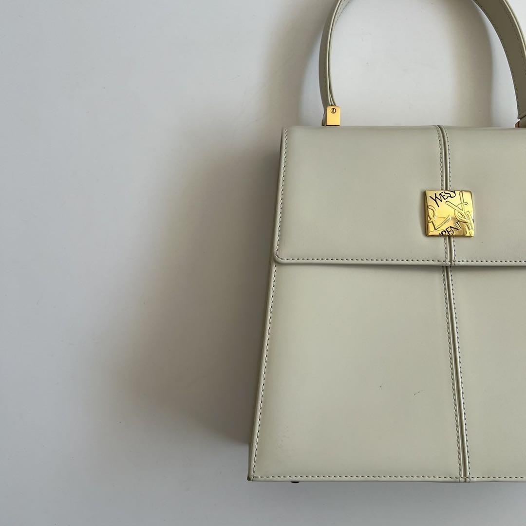 Saint Laurent Hand Bag Tote Purse Logo White Authentic