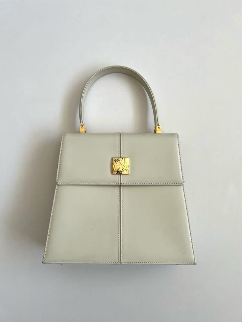 Saint Laurent Hand Bag Tote Purse Logo White Authentic