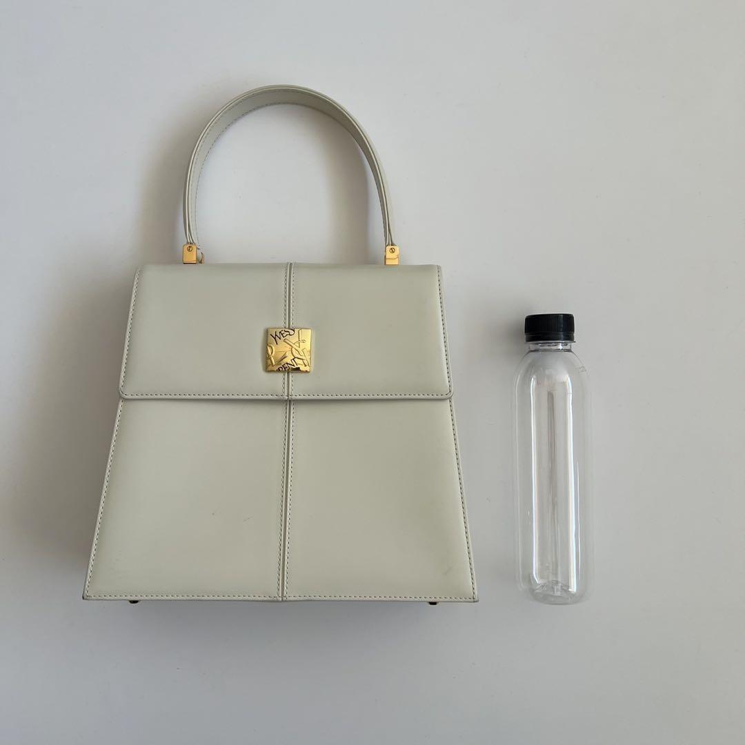 Saint Laurent Hand Bag Tote Purse Logo White Authentic