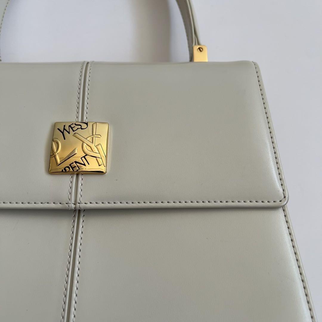 Saint Laurent Hand Bag Tote Purse Logo White Authentic