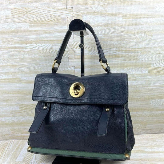 Saint Laurent Hand Bag Tote Purse Muse Toe Leather Navy Authentic