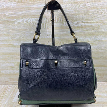 Saint Laurent Hand Bag Tote Purse Muse Toe Leather Navy Authentic