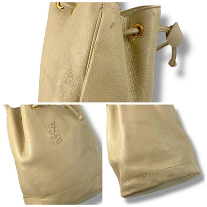 Saint Laurent Hand Shoulder Bag Tote Purse YSL Cassandra Leather Off White Beige