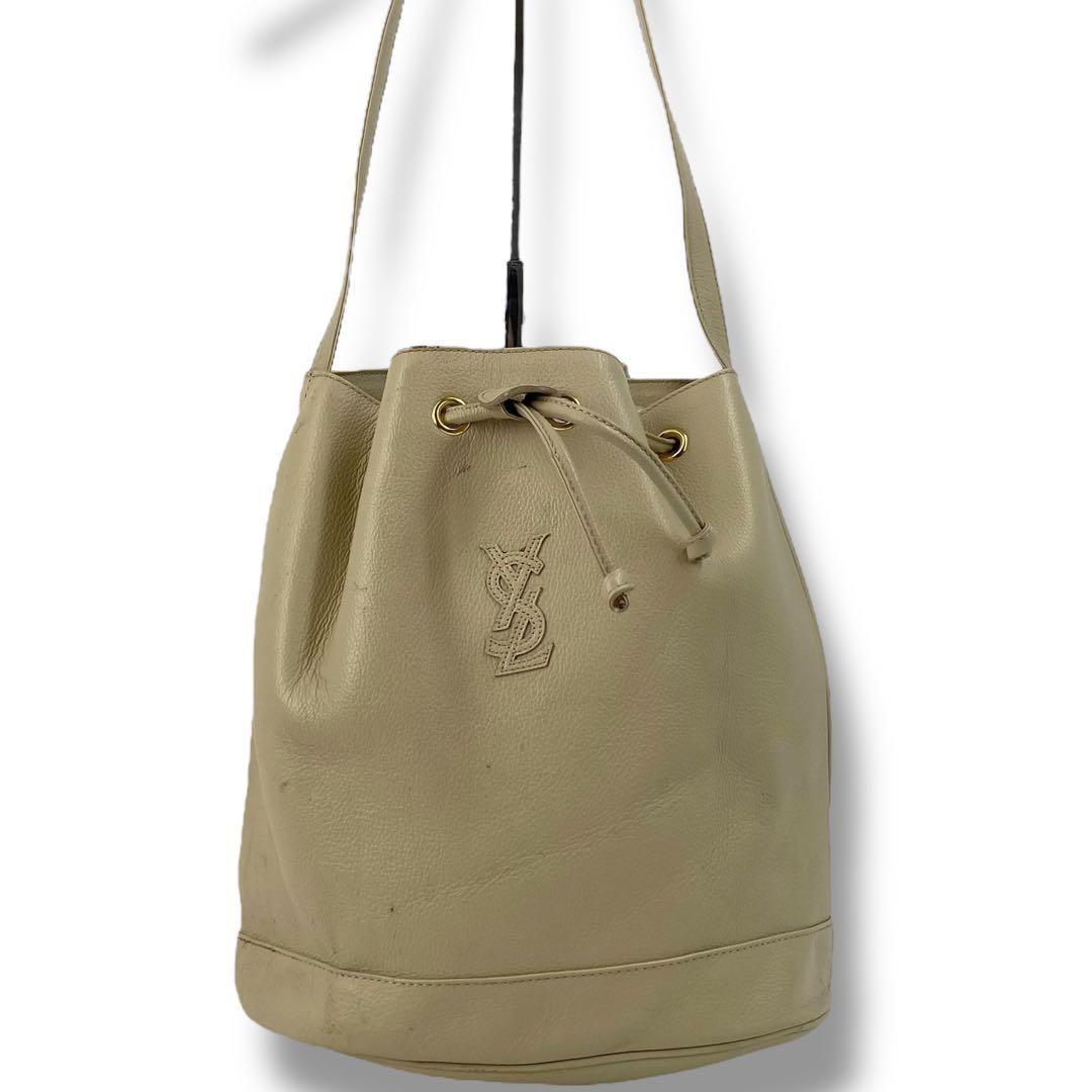 Saint Laurent Hand Shoulder Bag Tote Purse YSL Cassandra Leather Off White Beige