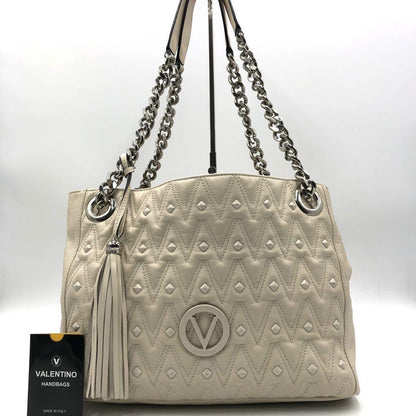 Valentino Hand Bag Tote Purse Chain Leather White Authentic