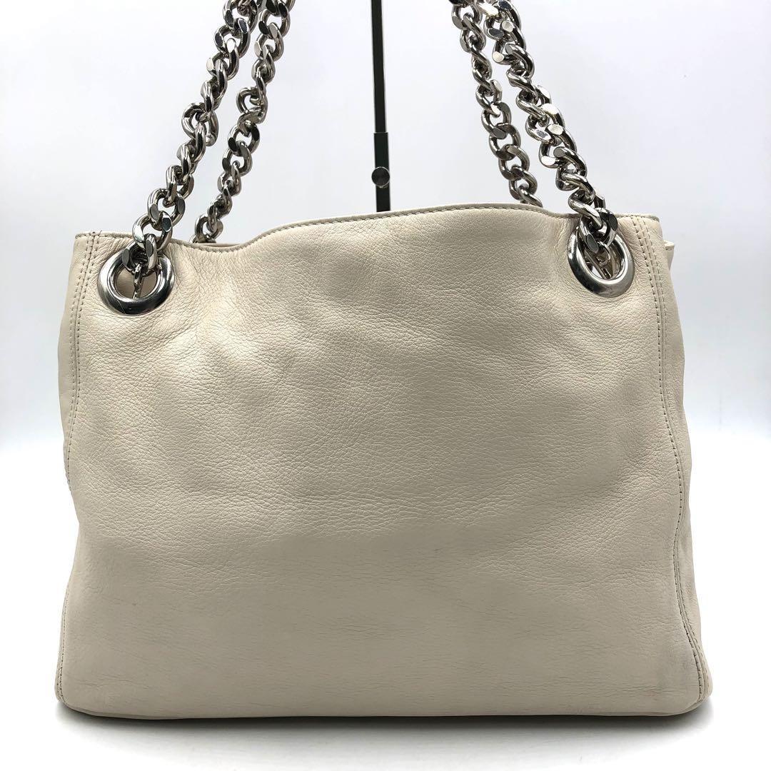Valentino Hand Bag Tote Purse Chain Leather White Authentic