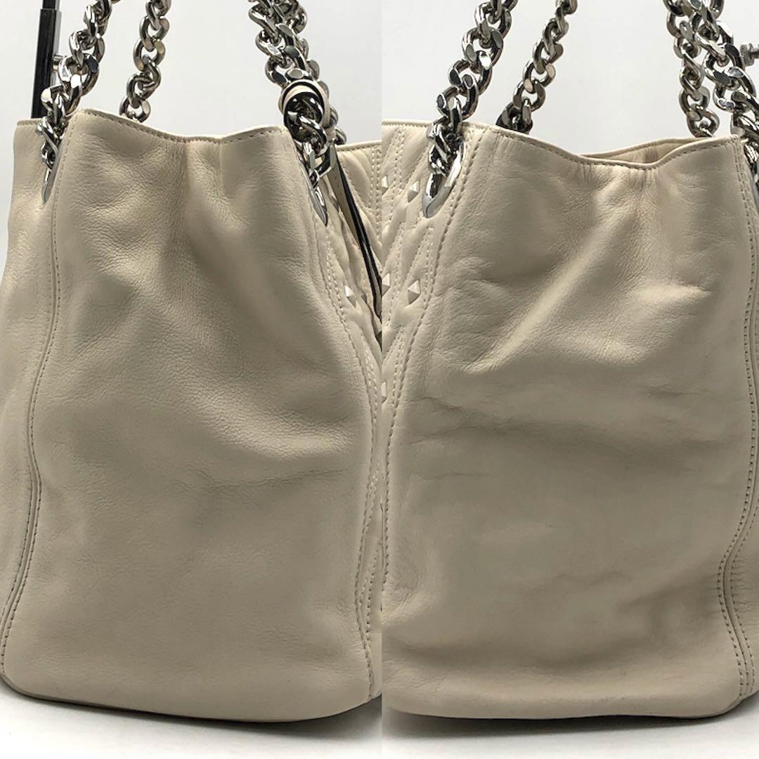 Valentino Hand Bag Tote Purse Chain Leather White Authentic