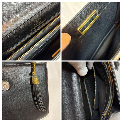 Valentino Garavani Hand Shoulder Bag Tote Purse 2way Logo Leather Black Auth