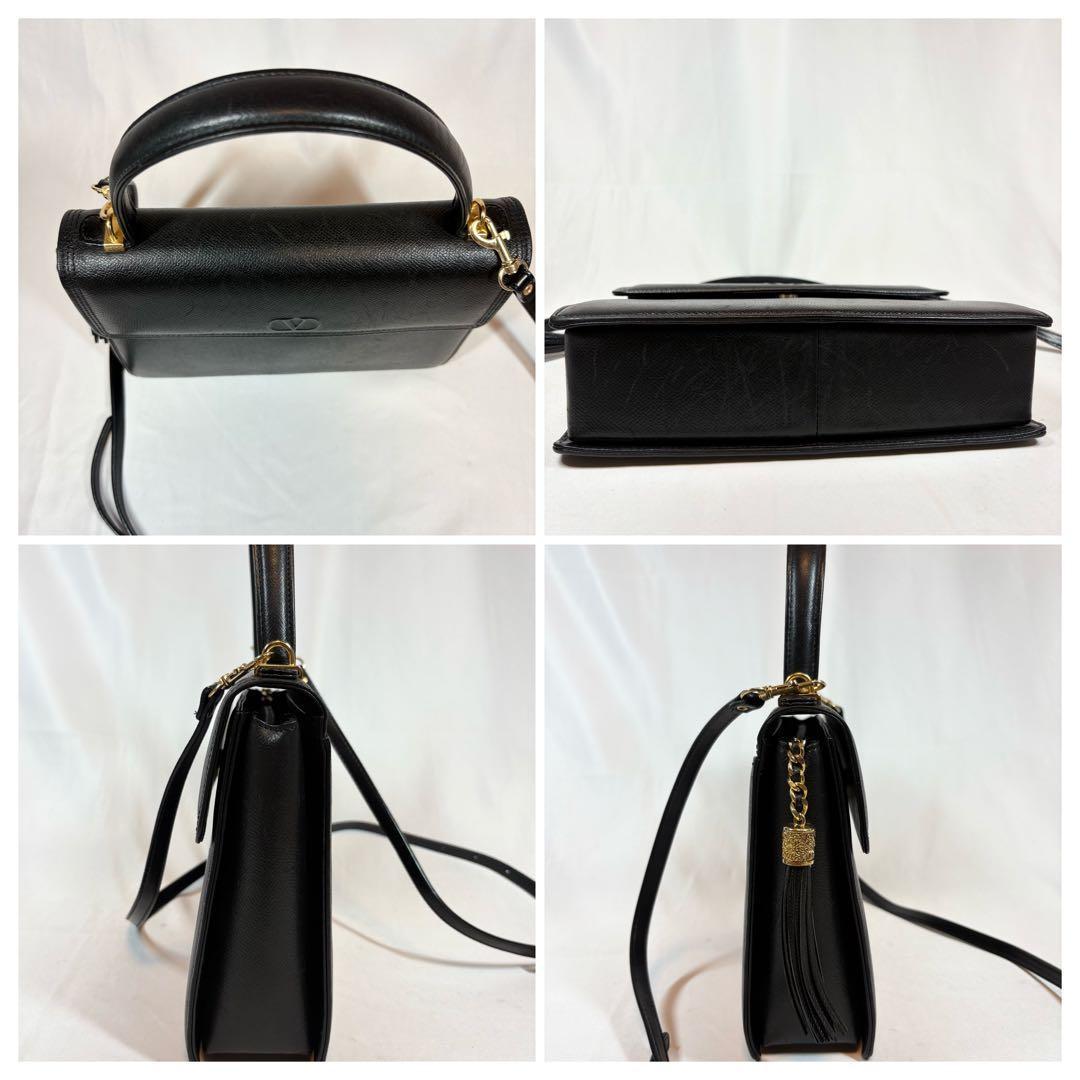 Valentino Garavani Hand Shoulder Bag Tote Purse 2way Logo Leather Black Auth