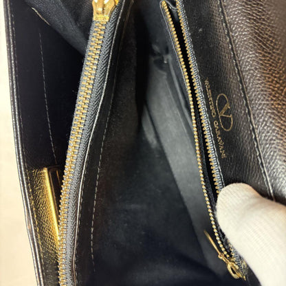 Valentino Garavani Hand Shoulder Bag Tote Purse 2way Logo Leather Black Auth