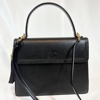 Valentino Garavani Hand Shoulder Bag Tote Purse 2way Logo Leather Black Auth